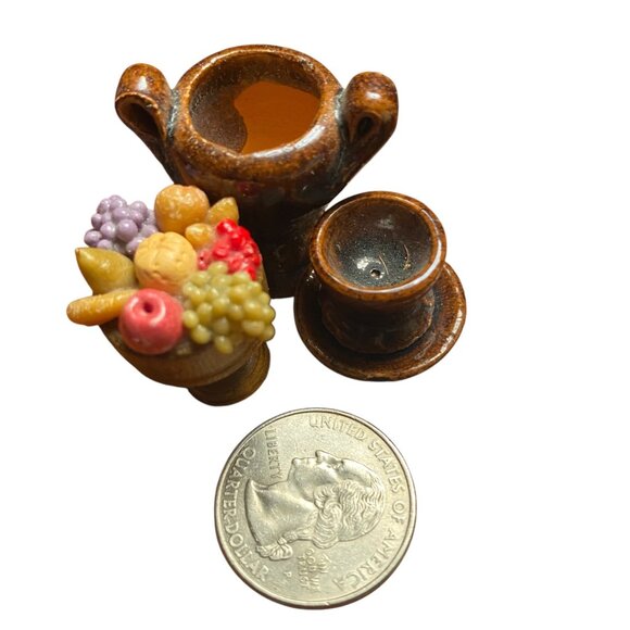 Miniature Dollhouse Accessories Gold Clock +Glass Dome pottery fireplace tools - Picture 8 of 10